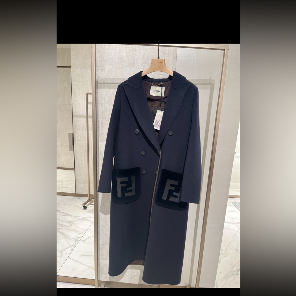 Fendi wool coat with fur pocket